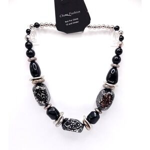 Chuns Fashion Good Glazes Chunky Black Bead Statement Necklace NWT